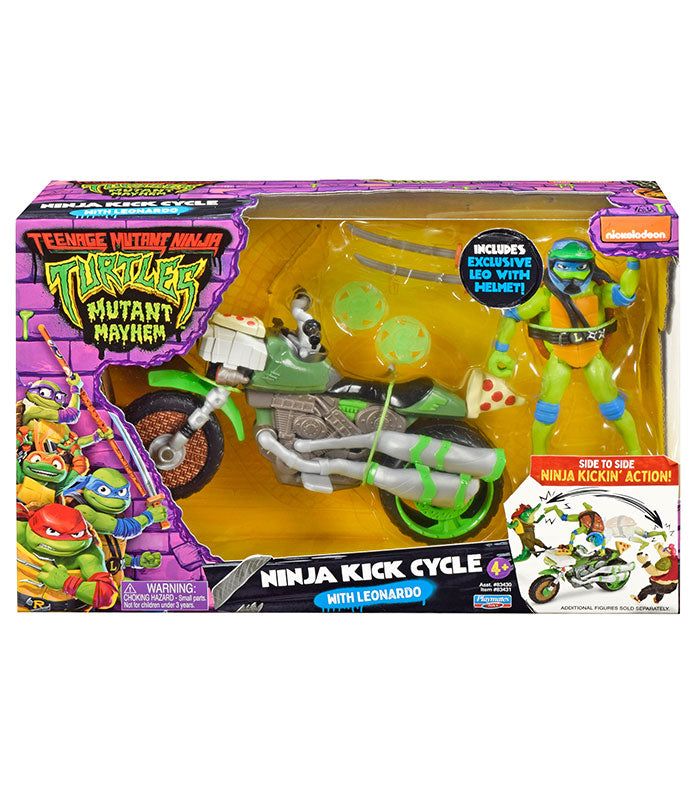 Teenage Mutant Ninja Turtles Movie Ninja Kick Cycle toy with Leo figure and action features in packaging.