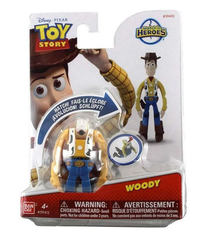 Hatch n Heroes Toy Story Woody transforming egg toy, featuring Woody figure in packaging.