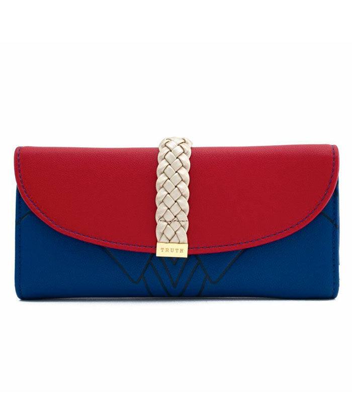 Loungefly DC Comics Wonder Woman Lasso Wallet with faux leather, 3D die-cut flap, and magnetic snap closure.
