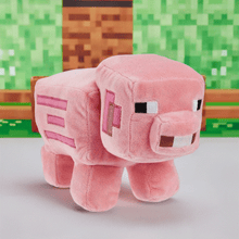 Load image into Gallery viewer, Minecraft 8&quot; Pig Plush with pixelated details against game-themed background.
