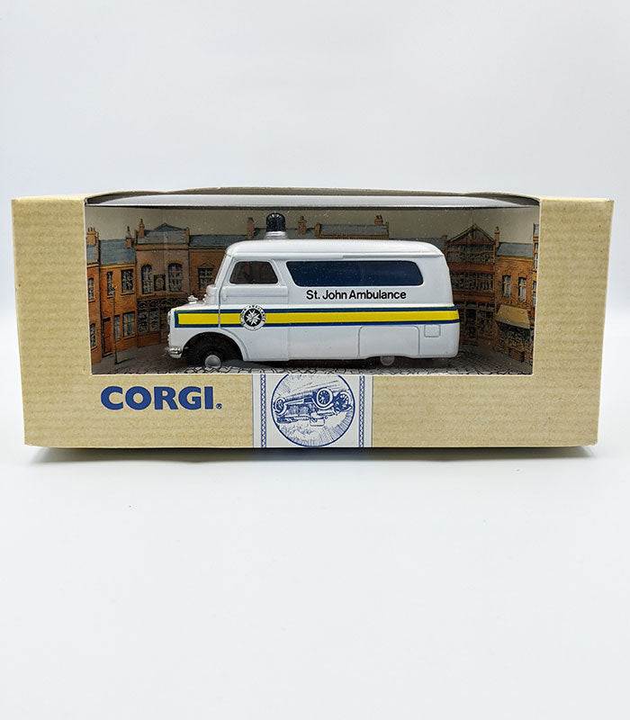 Corgi Bedford Dormobile die-cast model in packaging, limited edition collectible.