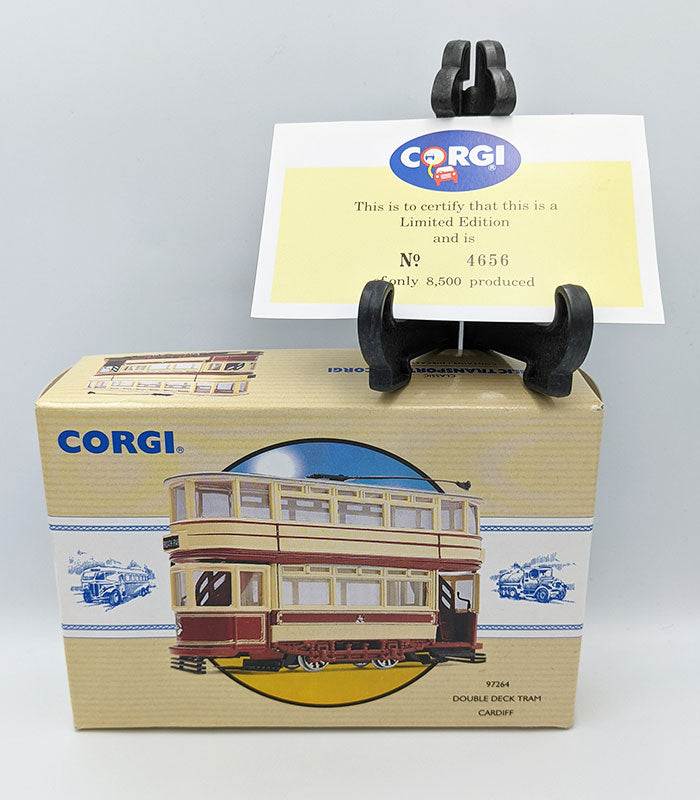 Corgi Double Deck Tram Cardiff model with certification and limited edition packaging.