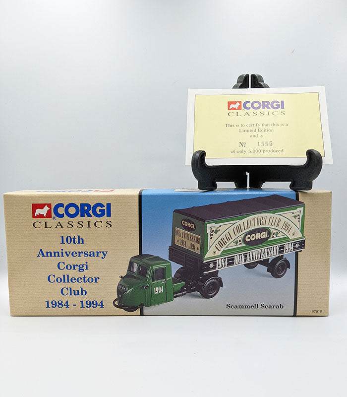 Corgi 10th Anniversary Collector Club Scammell Scarab limited edition die-cast model with box and certificate.