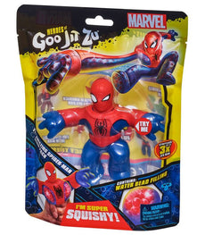 Heroes of Goo Jit Zu The Amazing Spider-Man action figure in packaging, showcasing stretchable and squishy features.