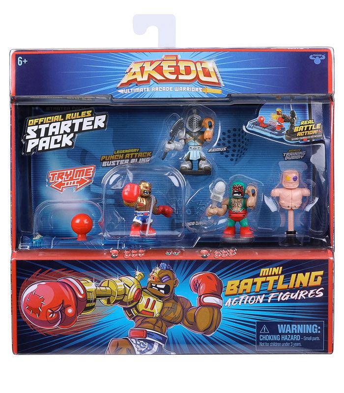 Akedo Ultimate Arcade Warriors Starter Pack with action figures and joystick controller.