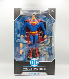 DC Multiverse Animated Superman action figure in collectors window box with accessories.