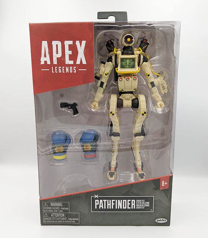 Apex Legends Pathfinder 6" action figure with accessories and articulation in packaging.