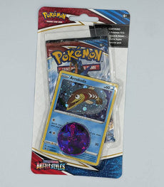Pokémon TCG Sword & Shield Battle Styles Blister Pack featuring Arrokuda card and Mewtwo coin.