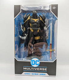 DC Multiverse White Knight Azrael Batman Armor action figure in collector's box with accessories.
