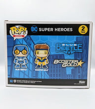 Load image into Gallery viewer, Blue Beetle and Booster Gold POP Vinyl Figures in box, DC Heroes collection.
