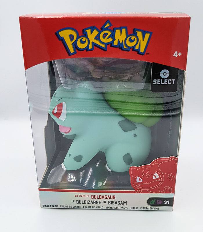 Bulbasaur 4 inch vinyl figure in display box, collectible Pokemon toy for ages 4+.