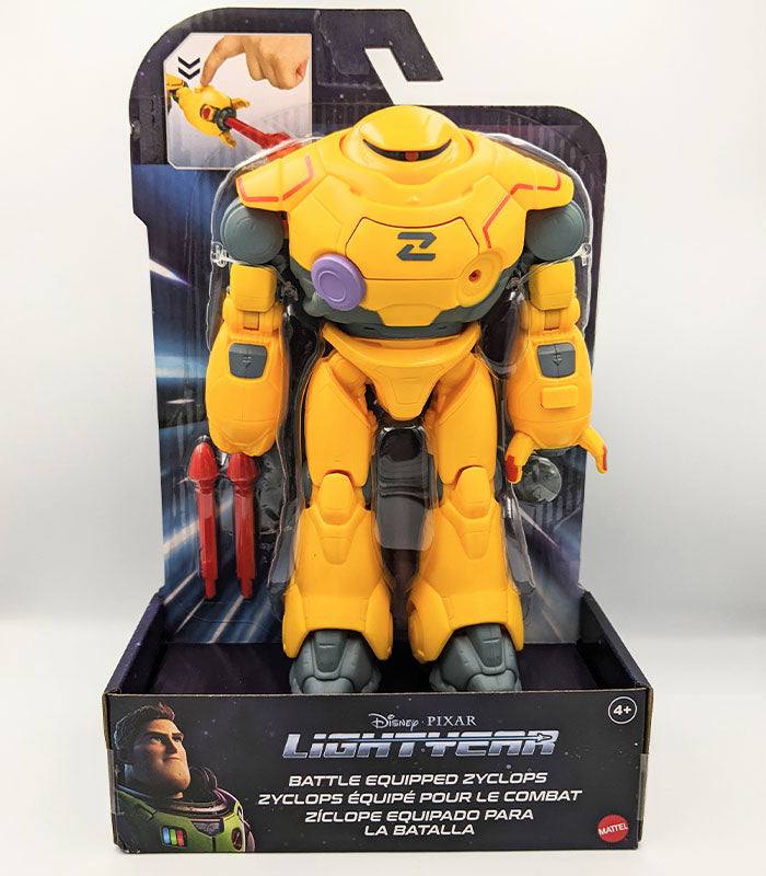 Lightyear Battle Equipped Zyclops Action Figure with arm blaster and poseable joints in packaging.