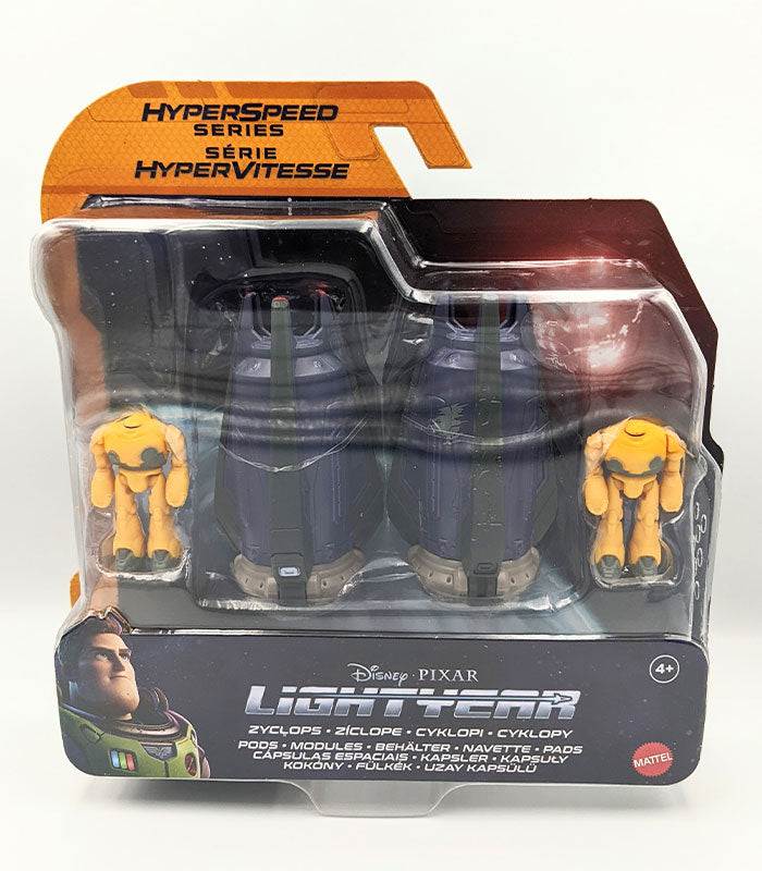 Disney Pixar Lightyear Hyperspeed Series Pods and Zyclops Figures in packaging.