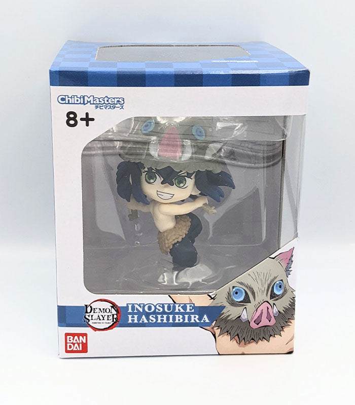 Chibi Masters Demon Slayer Inosuke Hashibira collectible figure in display box.