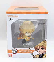 Chibi Masters Demon Slayer Zenitsu Agatsuma anime figure in display box.