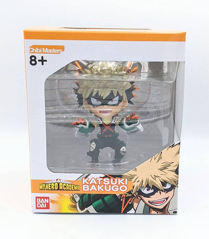 Chibi Masters My Hero Academia Katsuki Bakugo anime figure in display box.
