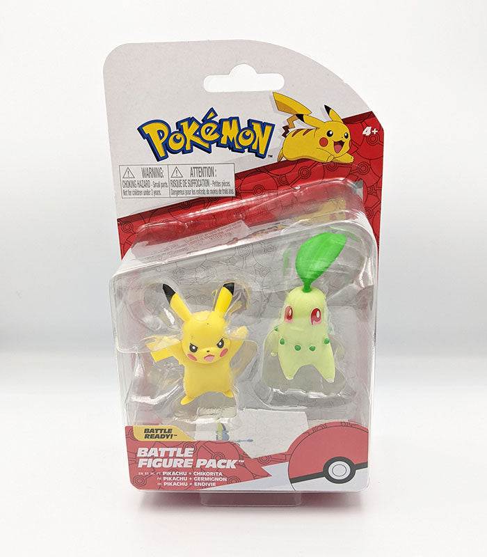Pokemon Battle Figures - Pikachu and Chikorita in packaging for collectors and play.