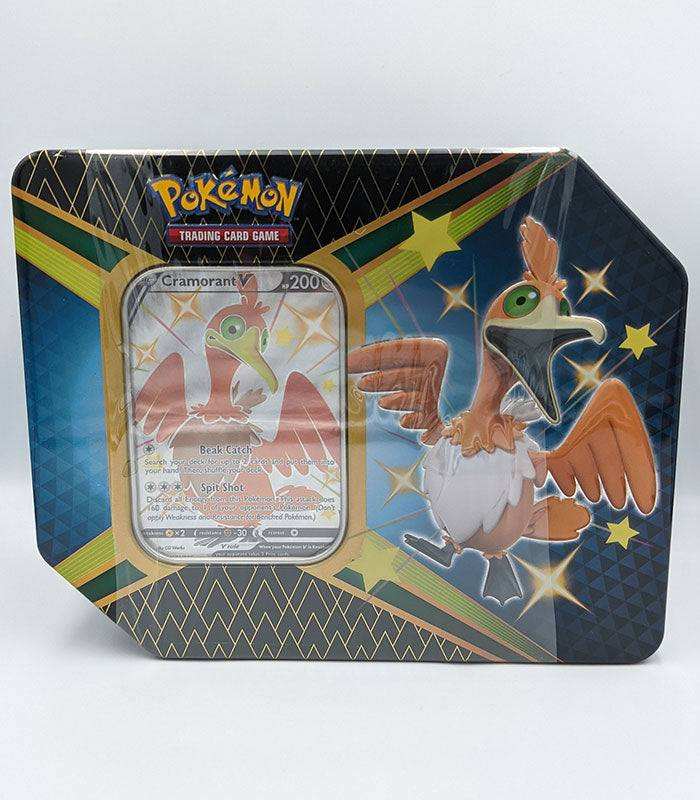 Pokémon TCG Shining Fates Tin featuring Cramorant V card set.