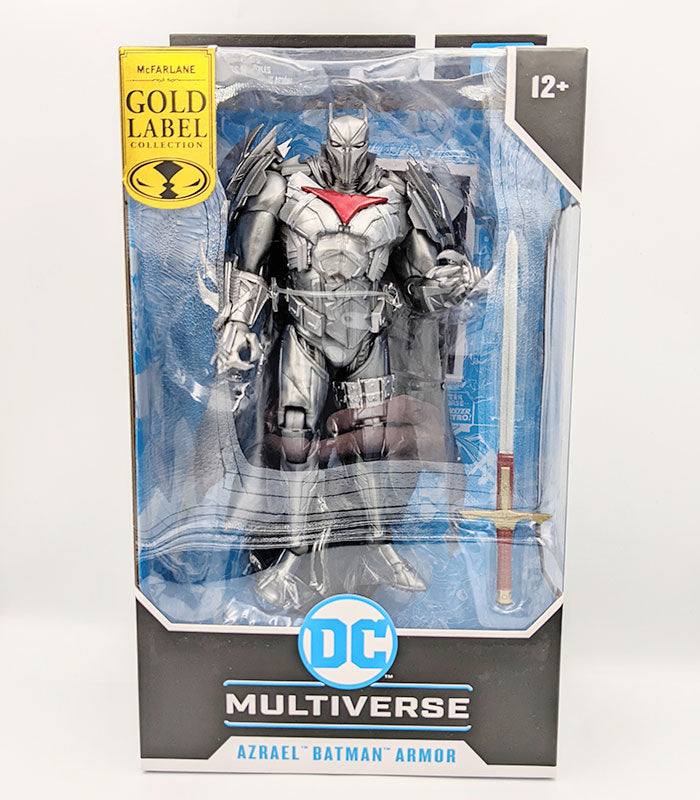 McFarlane Toys DC Multiverse Azrael Batman Armour Gold Label action figure in box.