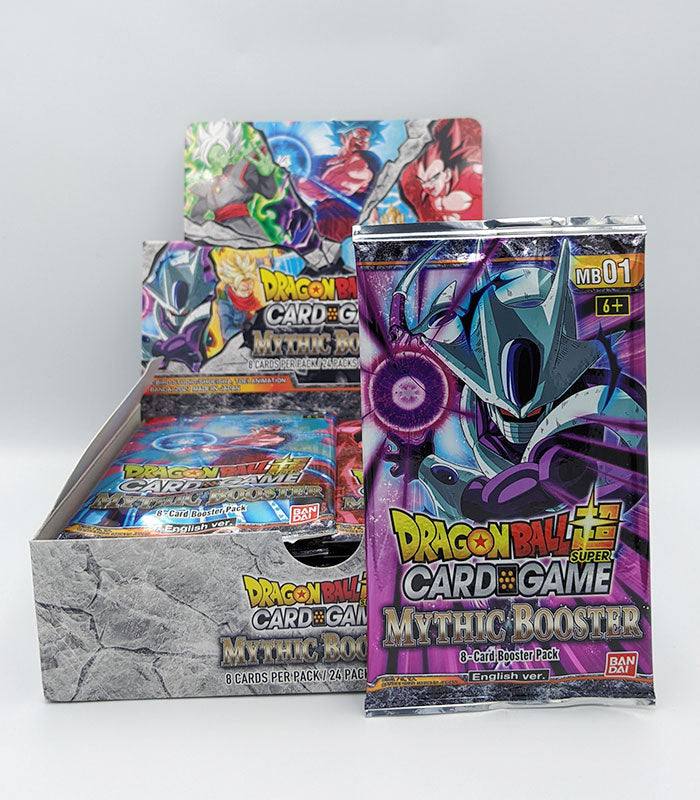 Dragon Ball Super Card Game Mythic Booster Pack with reprints and gold stamp.