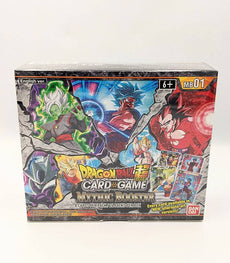 Dragon Ball Super Card Game: Mythic Booster Box MB-01 with 24 packs of trading cards.