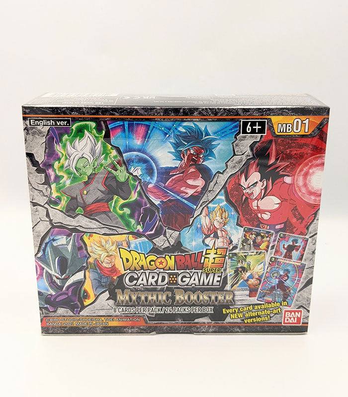Dragon Ball Super Card Game: Mythic Booster Box MB-01 with 24 packs of trading cards.