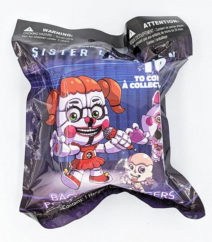 Five Nights at Freddy's Sister Location Hangers mystery blind bag featuring Circus Baby design.