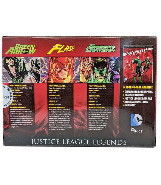 Justice League Legends Eaglemoss Masterpiece Collection box showcasing Green Arrow, Flash, and Green Lantern figures.