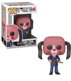 Umbrella Academy Cha Cha POP! Vinyl Figure with dog mask and gun in windowed box.