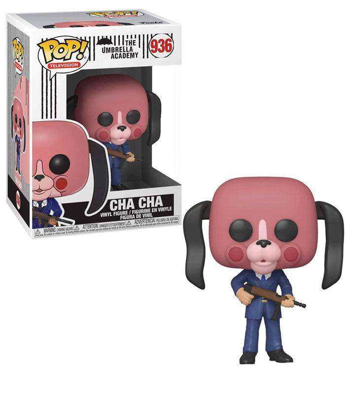 Umbrella Academy Cha Cha POP! Vinyl Figure with dog mask and gun in windowed box.