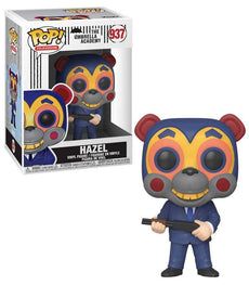 Umbrella Academy Hazel POP! Vinyl Figure with bear mask and gun in windowed box.