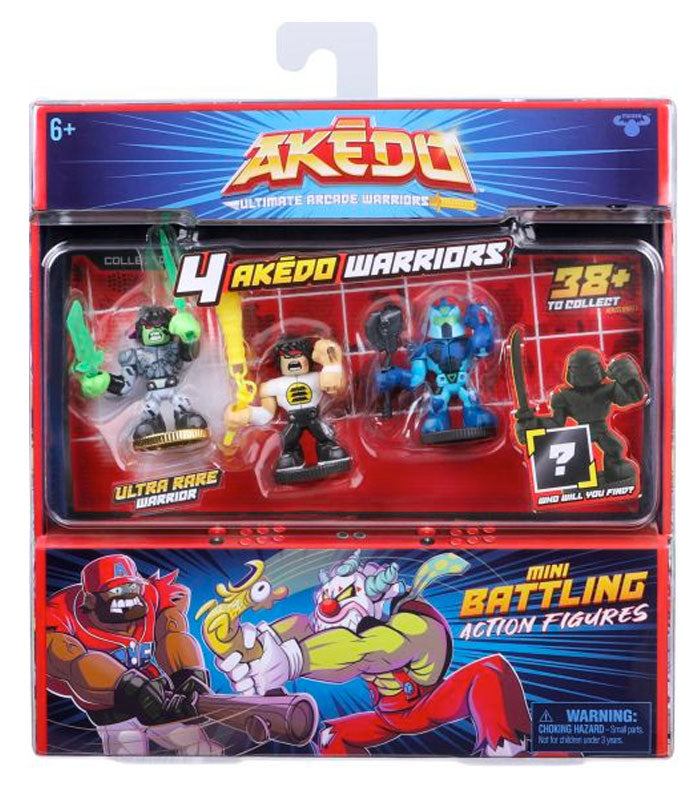 Akedo Ultimate Arcade Warrior Collectors Pack with Chux Lee, Hypertlock, Glitchblade action figures and hidden mini figure.
