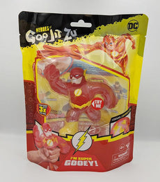 Heroes of Goo Jit Zu The Flash toy in packaging, featuring stretchy, gooey superhero action figure suitable for ages 4+.