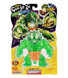 Heroes of Goo Jit Zu Glow Shifters Tritops toy packaging, green and orange stretchy figure with glow-in-the-dark features.
