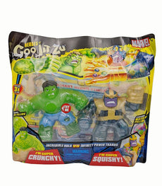 Goo Jit Zu Marvel Versus Pack with Hulk and Thanos figurines in action packaging.