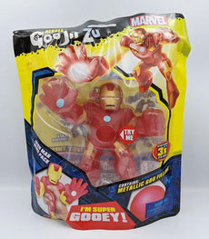 Heroes of Goo Jit Zu Iron Man toy in packaging with metallic goo filling.