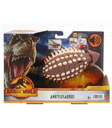 Jurassic World Dominion Roar Strikers Ankylosaurus action figure in packaging.