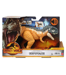 Jurassic World Dominion Roar Strikers Skorpiovenator action figure in packaging.