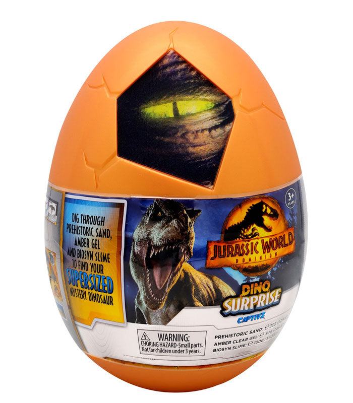 Jurassic World Captivz Dominion Surprise Egg with dinosaur-themed packaging and toy contents.