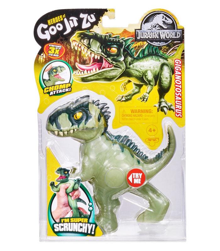 Goo Jit Zu Jurassic World Giganotosaurus toy - stretchy, gooey dinosaur for kids aged 4+.