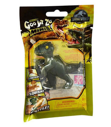 Goo Jit Zu Jurassic World Minis Giganotosaurus toy packaging showing stretchy dinosaur figure.