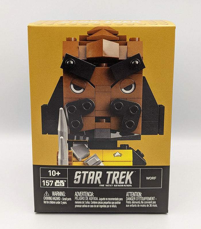 Kubros Mega Bloks Worf construction set box with 157 pieces, featuring Star Trek The Next Generation's Worf.
