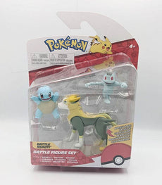 Pokemon Battle Figures - Squirtle, Boltund, Machop toy set in packaging.