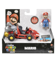 Super Mario Bros. Movie Mario Kart and Figure set with 2.5-inch Mario and detailed kart in packaging.