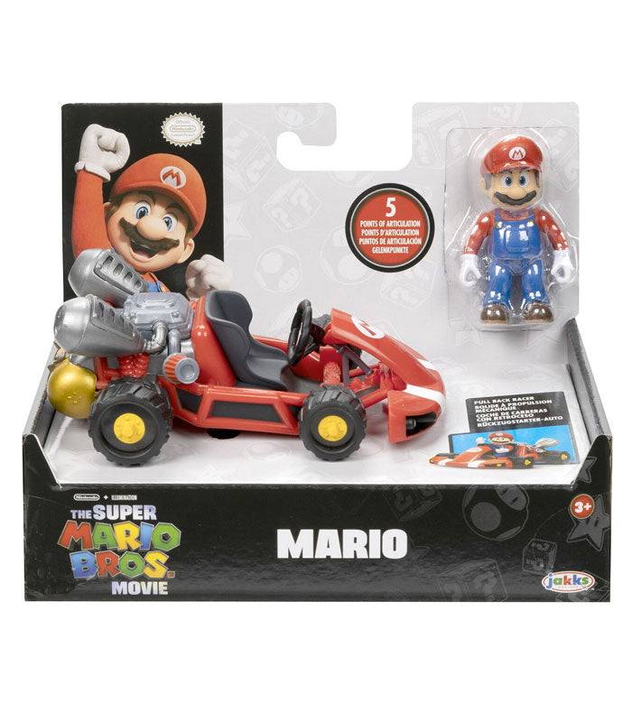 Super Mario Bros. Movie Mario Kart and Figure set with 2.5-inch Mario and detailed kart in packaging.