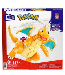 MEGA Pokemon Dragonite Construction Set box with 388 pieces and motion features.