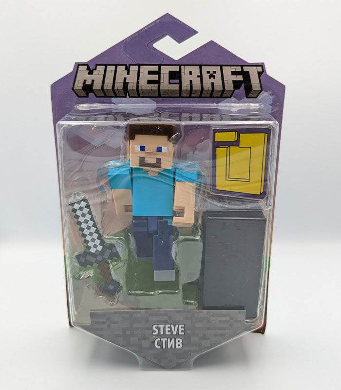 Minecraft Portal Action Figure - Steve in packaging with accessories.