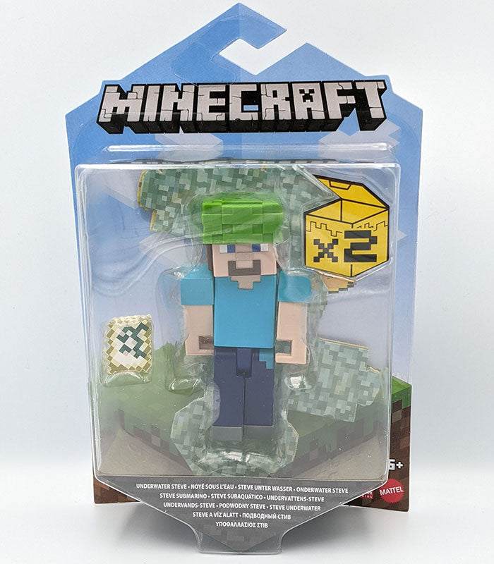 Minecraft Action Figure - Underwater Steve in packaging with accessories.