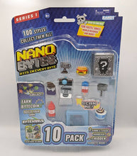 Load image into Gallery viewer, Nanobytes 10 Pack - Black Camera Set with 8 collectible micro items, stackable case, and hidden Nanobyte; includes QR code for Byte World.
