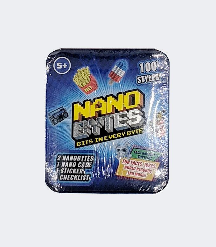 Nanobytes Nanocase package with two Nanobytes, nano case, sticker, and checklist for digital collection.